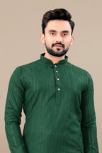 Neera Trendz Green Cotton Blend Lining Work Men's Kurta With Pyjama | Grocsy