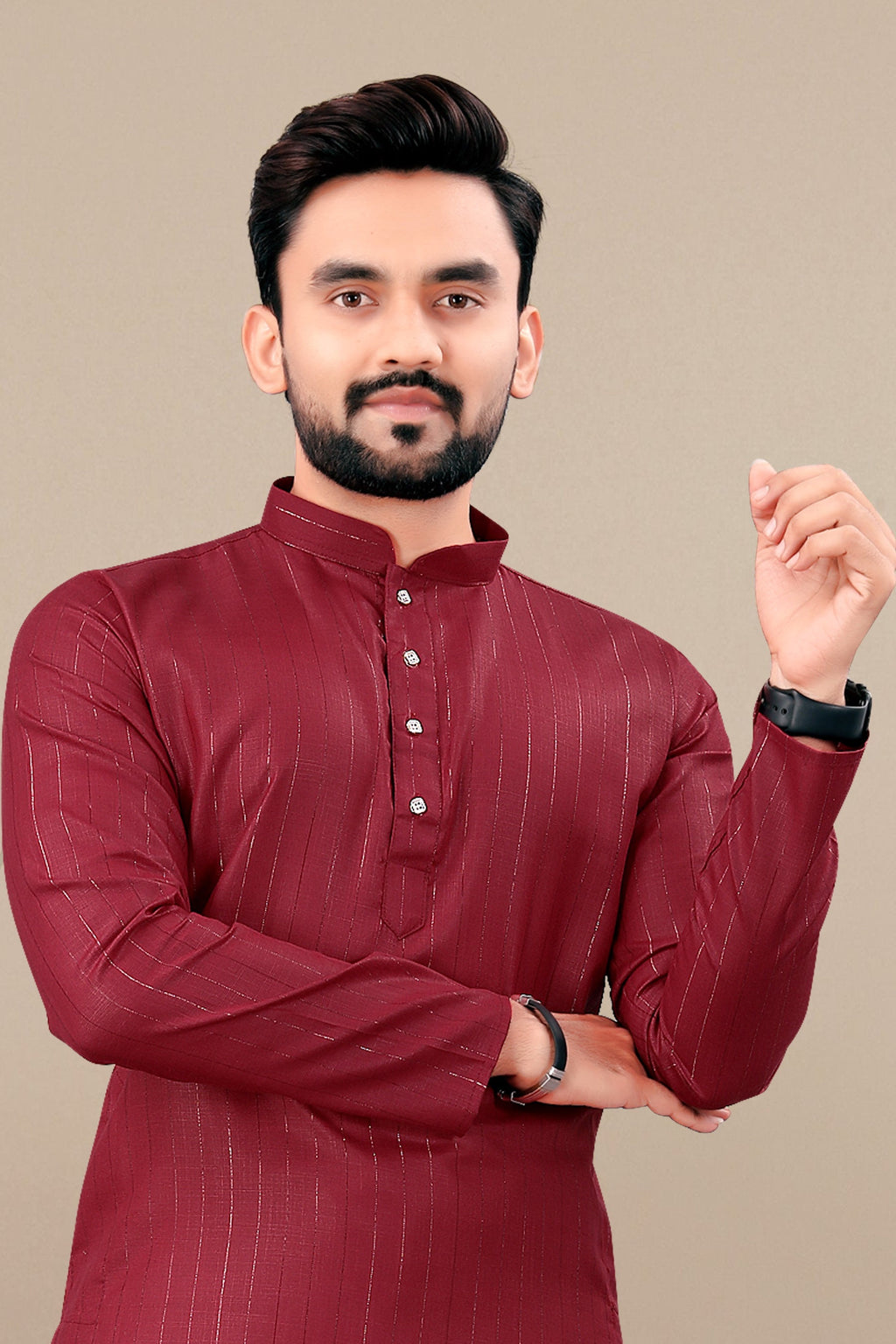 Neera Trendz Maroon Cotton Blend Lining Work Men's Kurta With Pyjama | Grocsy