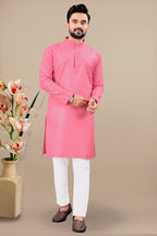 Neera Trendz Pink Cotton Blend Lining Work Men's Kurta With Pyjama | Grocsy