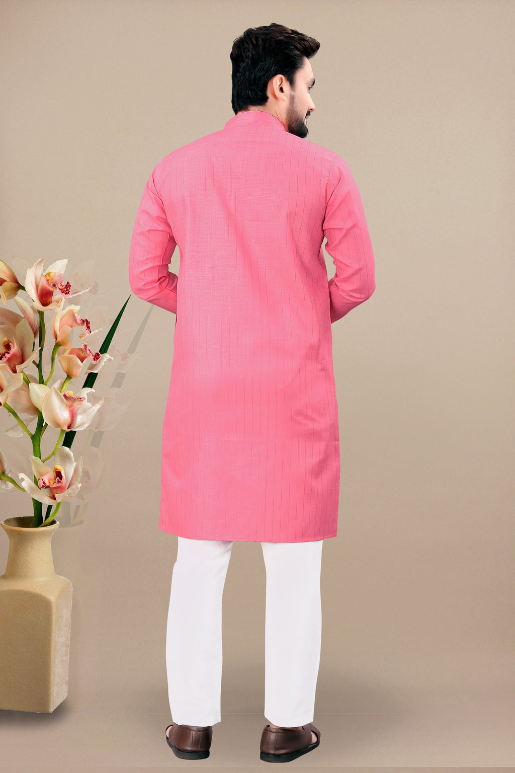 Neera Trendz Pink Cotton Blend Lining Work Men's Kurta With Pyjama | Grocsy