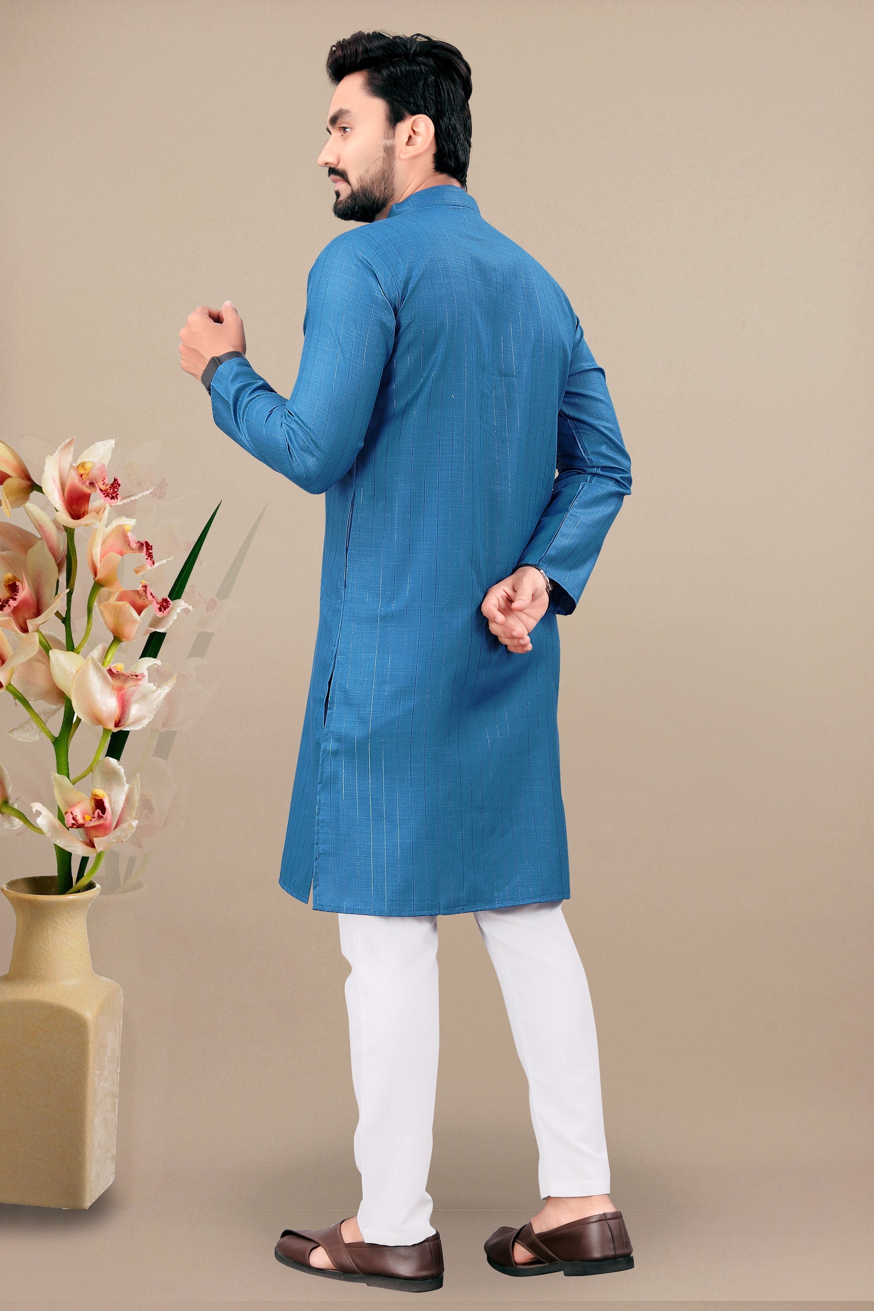 Neera Trendz Rama Cotton Blend Lining Work Men's Kurta With Pyjama | Grocsy