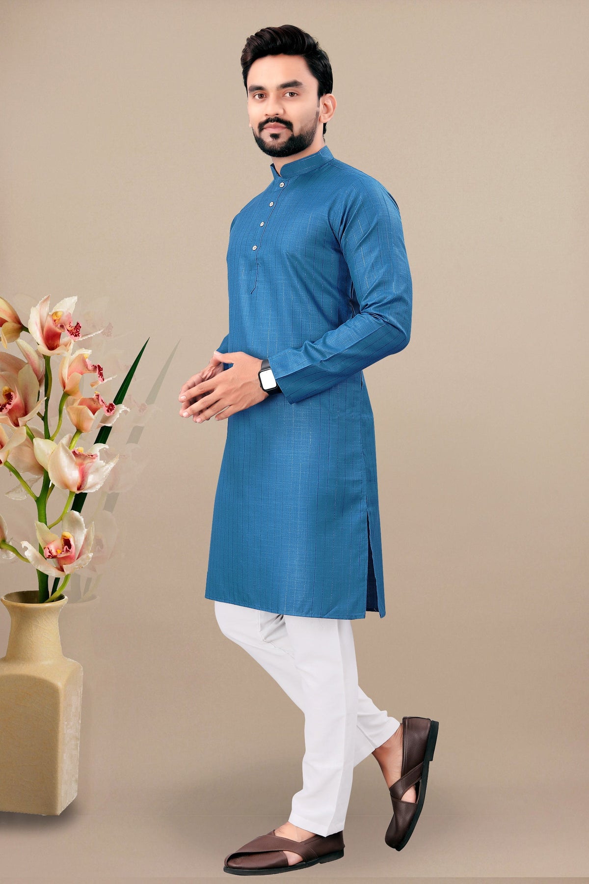 Neera Trendz Rama Cotton Blend Lining Work Men's Kurta With Pyjama | Grocsy