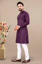 Neera Trendz Wine Cotton Blend Lining Work Men's Kurta With Pyjama | Grocsy