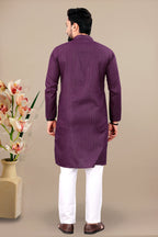 Neera Trendz Wine Cotton Blend Lining Work Men's Kurta With Pyjama | Grocsy