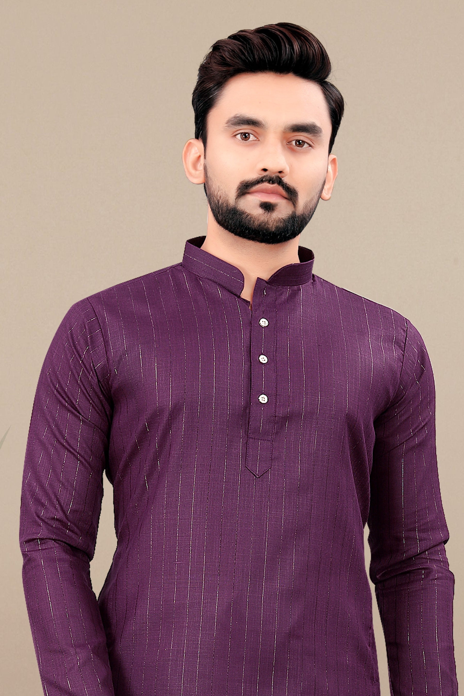 Neera Trendz Wine Cotton Blend Lining Work Men's Kurta With Pyjama | Grocsy