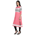 Kanoor Women's pink A Line Round Neck kurti | Grocsy
