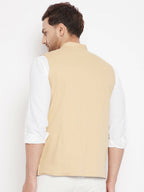 Even Apparels Beige Polyester Men's Nehru Jacket-Contrast Lining-Inbuilt Pocket Square | Grocsy