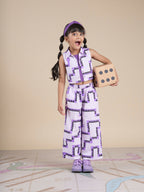 Snakes and Ladders Girls Purple Table Print Top and Pant Set from Siblings Collection | Grocsy