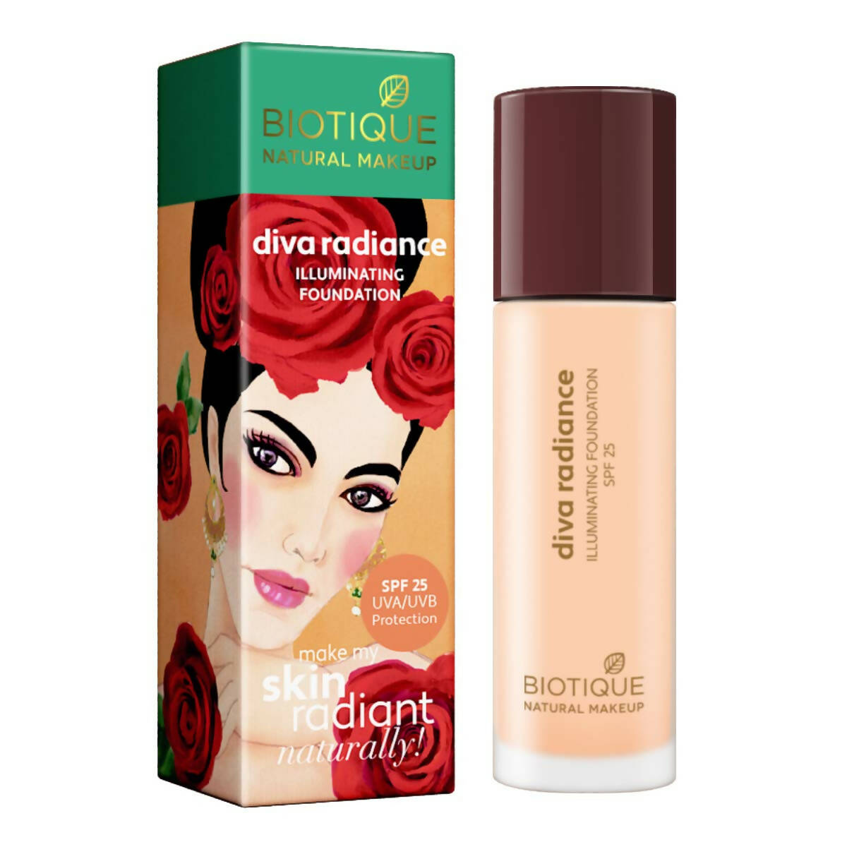 Biotique Natural Makeup Diva Radiance Illuminating Foundation-Creamy Oatmeal | Grocsy