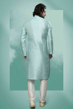 Raivat Ethnic Art Silk Mirror Embroidery Work Kurta Pajama In Pista Green Colour | Grocsy