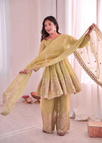 Teeya Creation Pista Color Fendy Satin Silk Embroidery Work Party Wear Salwar Suit | Grocsy