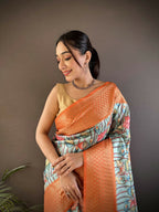 Joban Fashion Multi-Color Floral Digital Print Soft Lichi Silk Paithani Saree | Grocsy