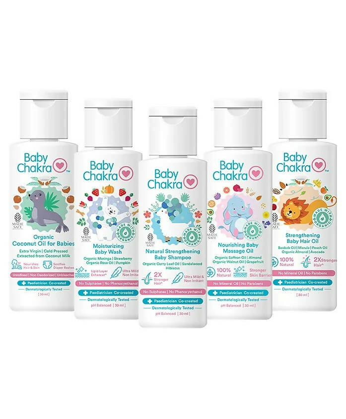 BabyChakra Wash, Shampoo, Massage Oil Hair Oil & Coconut Oil for Babies Combo | Grocsy