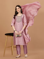 Embroidered Kurta With Pant And Dupatta Set, Multicolor - Hiral Fashion | Grocsy