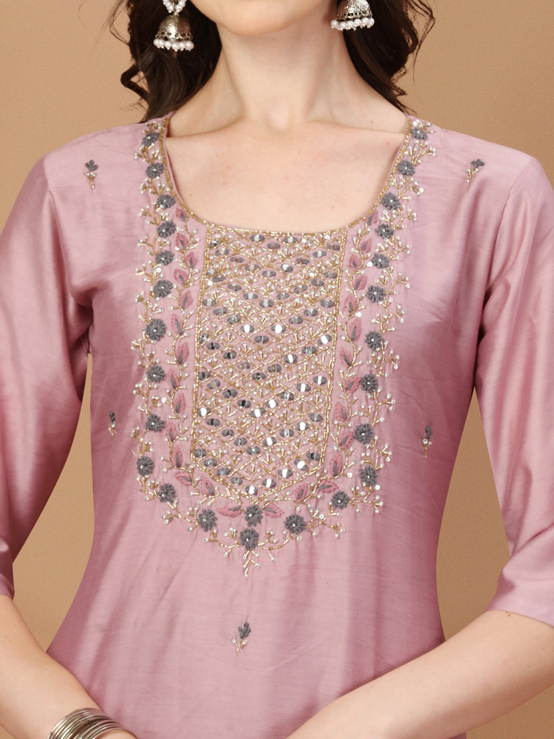 Embroidered Kurta With Pant And Dupatta Set, Multicolor - Hiral Fashion | Grocsy