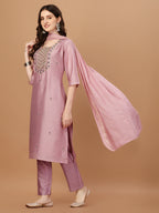 Embroidered Kurta With Pant And Dupatta Set, Multicolor - Hiral Fashion | Grocsy