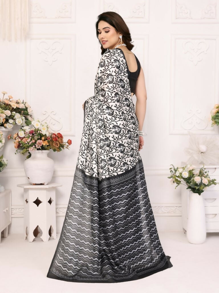 Designer Partywear White Khadi Fancy Saree - Kanak | Grocsy