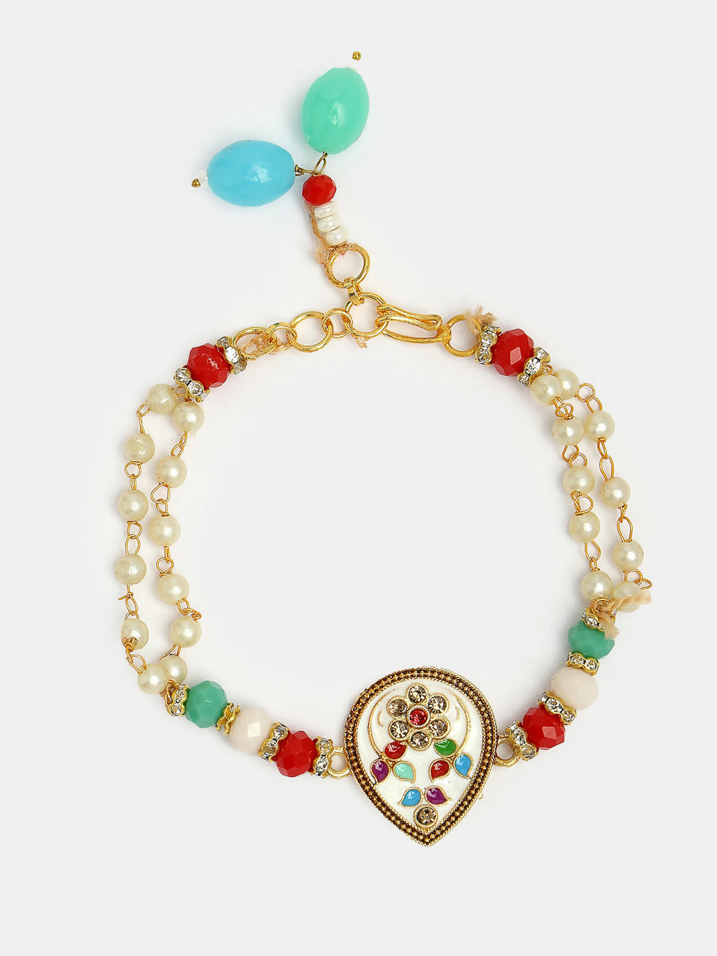 NVR Women & Men Set of 2 Multicolor Artificial Beads Bhaiya Bhabhi Rakhi With Roli Chawal & Chocolate | Grocsy