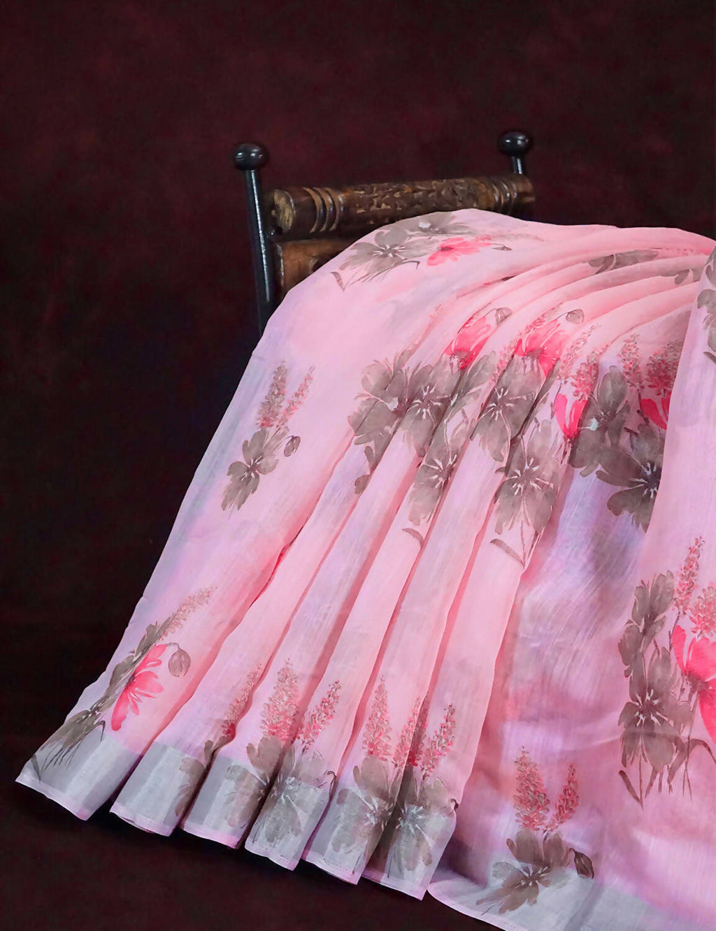 Vibrant Combination Of Baby Pink With Floral Design Semi Chanderi Saree By Gayathri Reddy Designer Studio | Grocsy