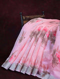Vibrant Combination Of Baby Pink With Floral Design Semi Chanderi Saree By Gayathri Reddy Designer Studio | Grocsy