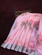 Vibrant Combination Of Baby Pink With Floral Design Semi Chanderi Saree By Gayathri Reddy Designer Studio | Grocsy