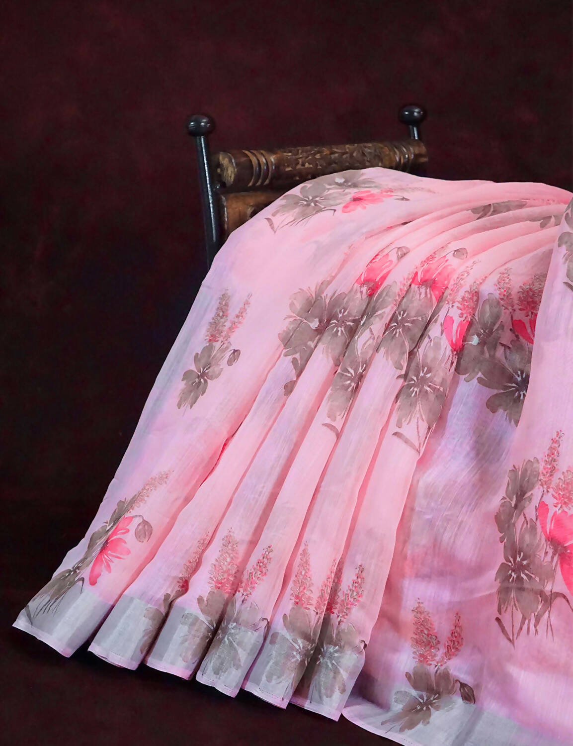 Vibrant Combination Of Baby Pink With Floral Design Semi Chanderi Saree By Gayathri Reddy Designer Studio | Grocsy