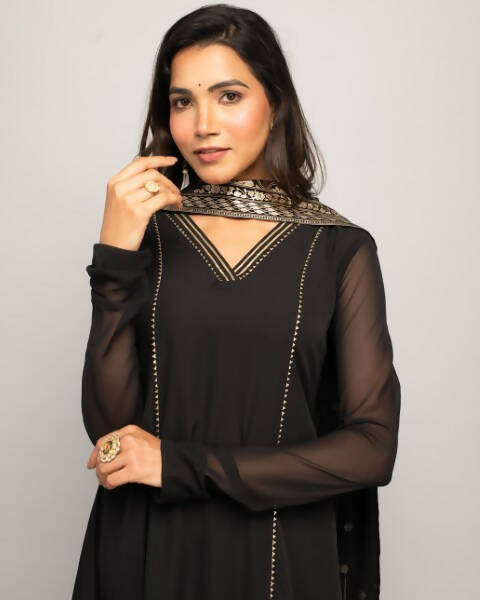 FIORRA Women's Black Creap A-Line Kurta Pant With Dupatta | Grocsy