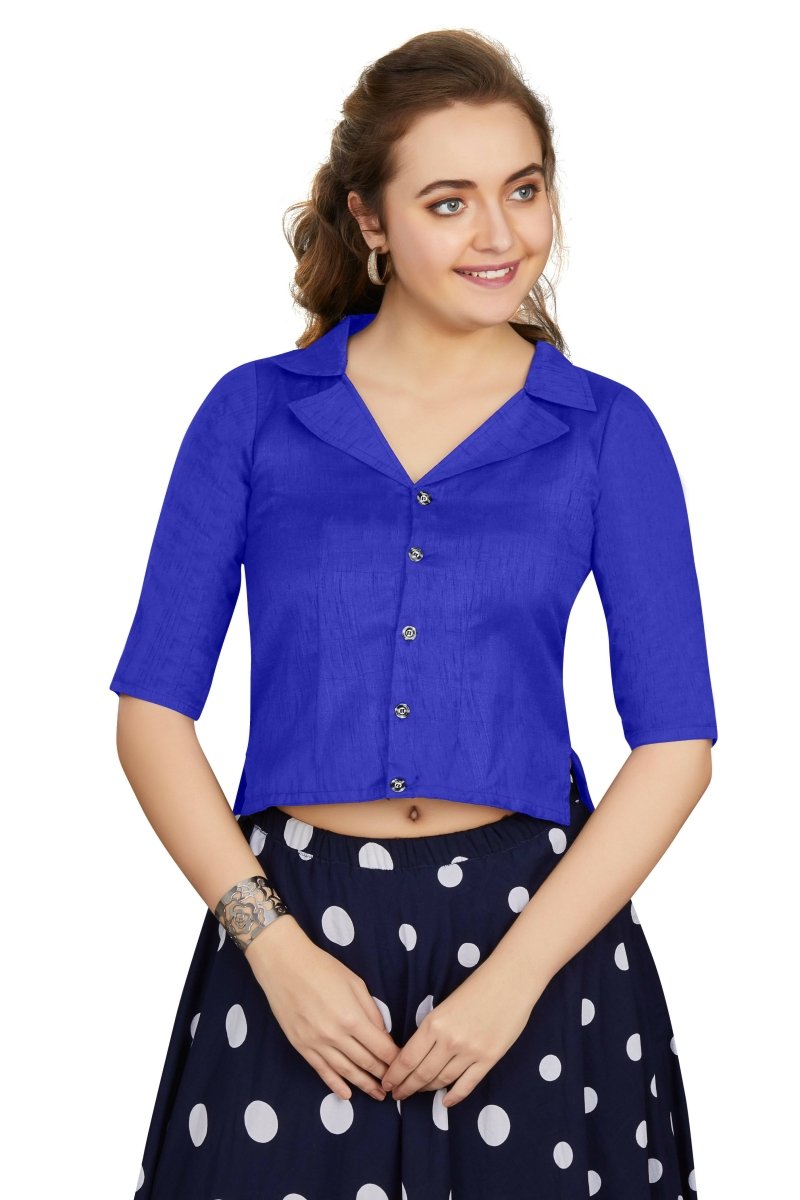 Aastha Fashion Women's Women's Blue Art Silk Button Readymade Blouse | Grocsy