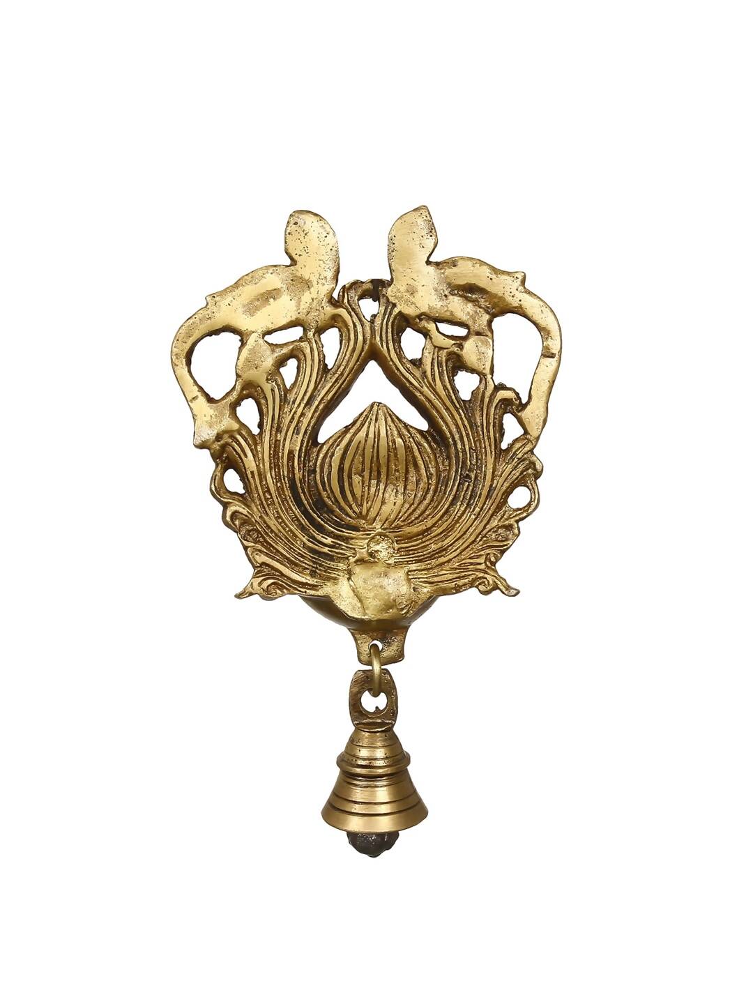 eCraftIndia Gold-Toned Handcrafted Antique Finish Diya with Bells Decorative Wall Hanging Showpiece | Grocsy