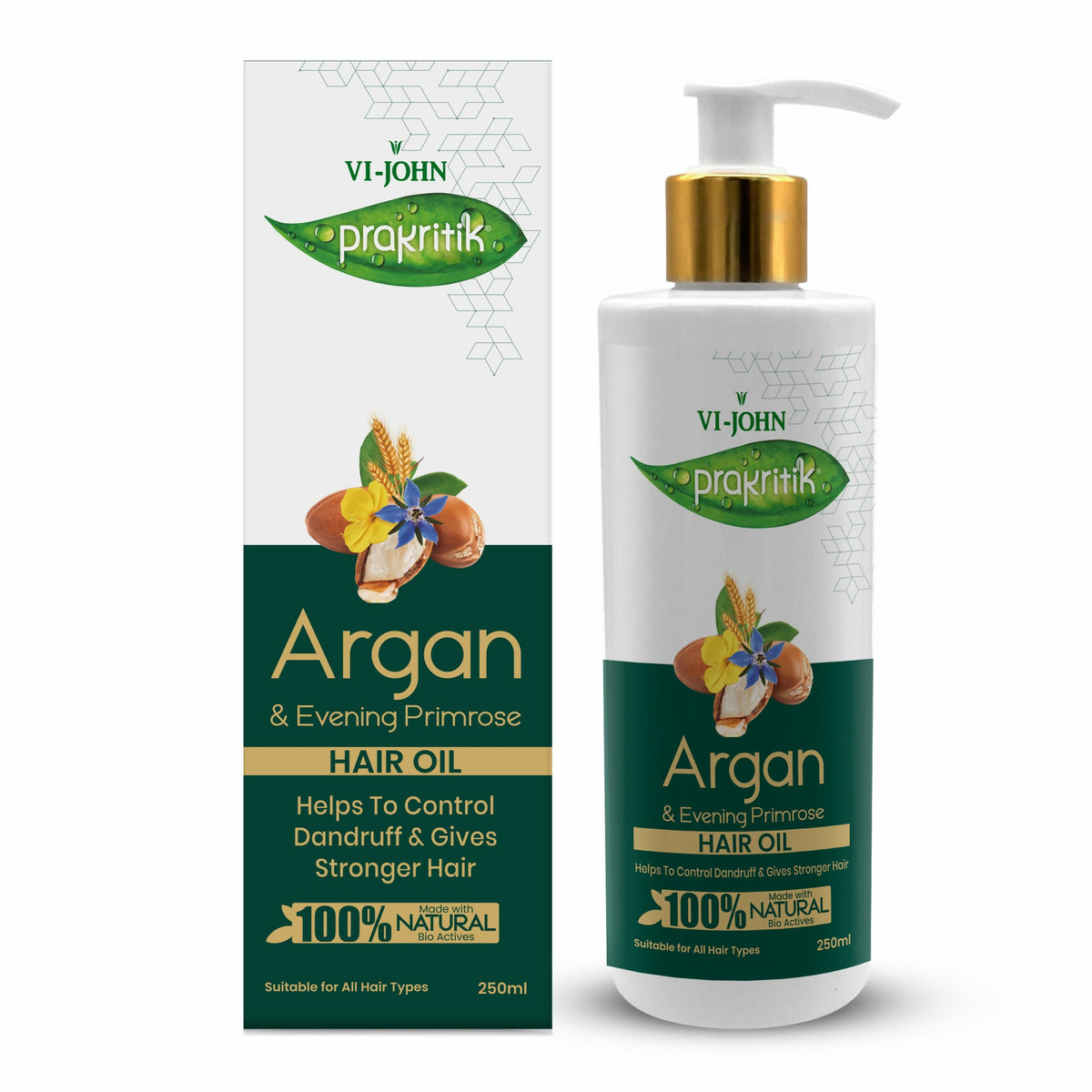 VI-JOHN Prakritik Argan & Evening Primrose Hair oil, Helps to Control Dandruff,100% Bio Actives Hair Oil | Grocsy