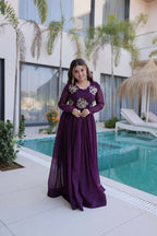 Teeya Creation Womens New Trending Silver Crunchy With Beads Embroidery-Work Gown Set | Grocsy