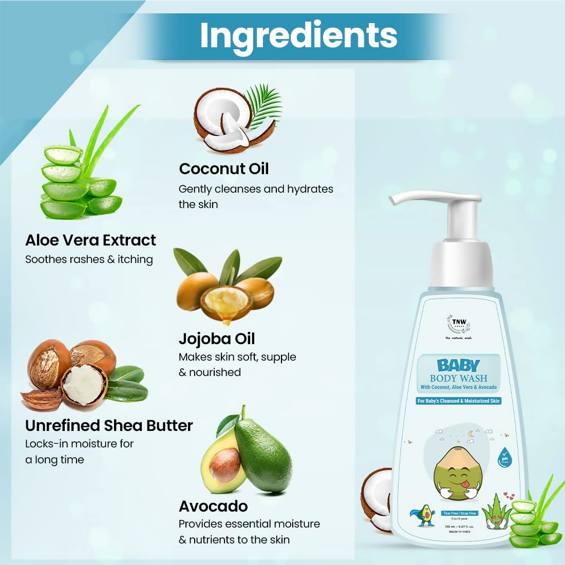 The Natural Wash Baby Body Wash For Moisturized Skin With Coconut, Aloe Vera & Avocado | Grocsy