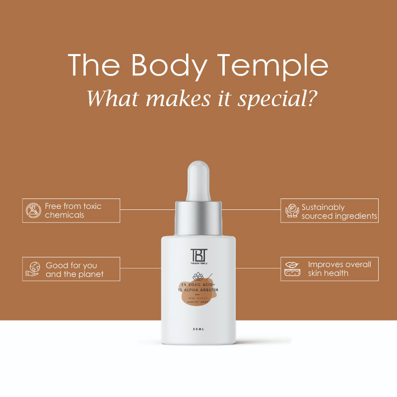 The Body Temple 2% Kojic Acid + 1% Alpha Arbutin Face Serum | Grocsy