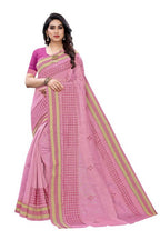 Vamika Embroidery Pink Chanderi Saree (MINI CHECKS BLUE) | Grocsy