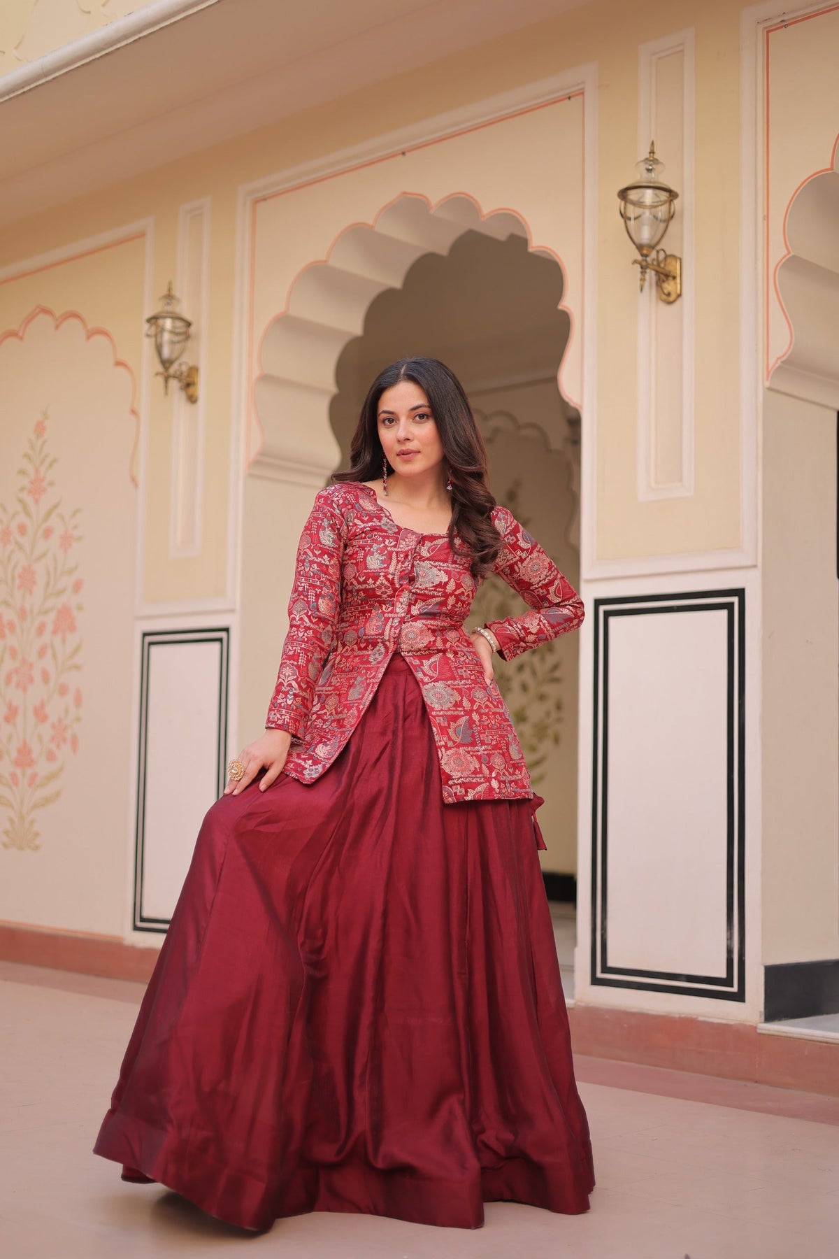 Prazu Fashion Maroon Vichitra Silk Lehenga With Blouse | Grocsy