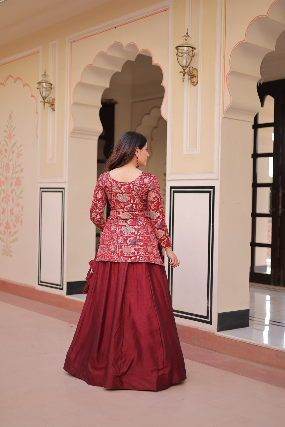 Prazu Fashion Maroon Vichitra Silk Lehenga With Blouse | Grocsy