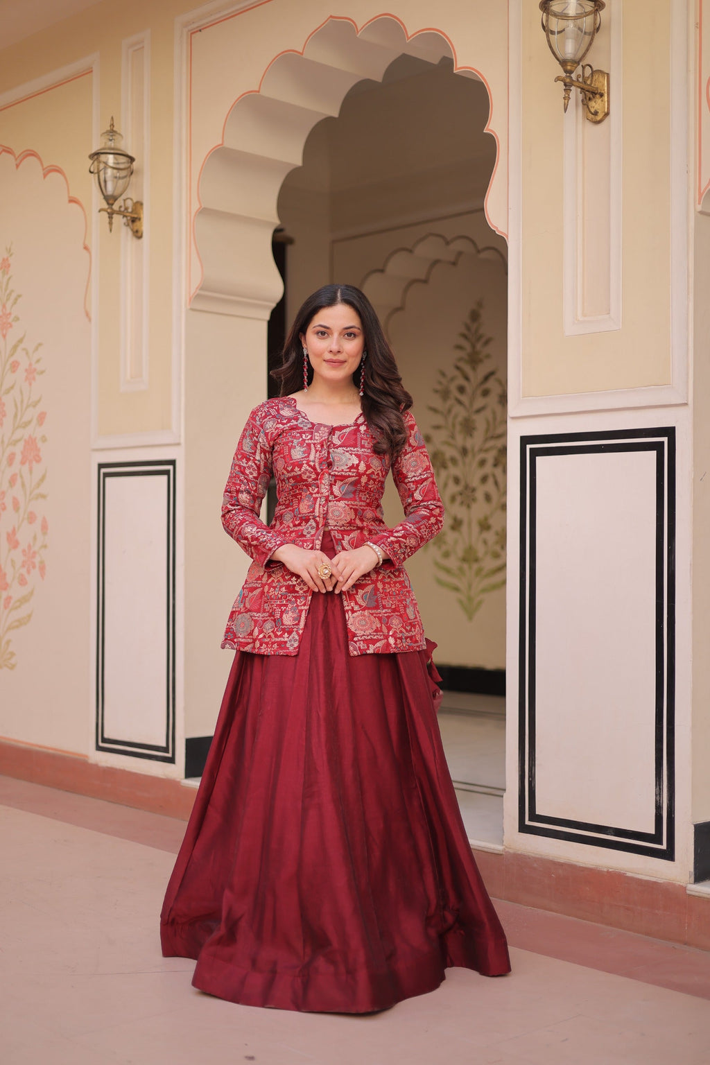 Prazu Fashion Maroon Vichitra Silk Lehenga With Blouse | Grocsy