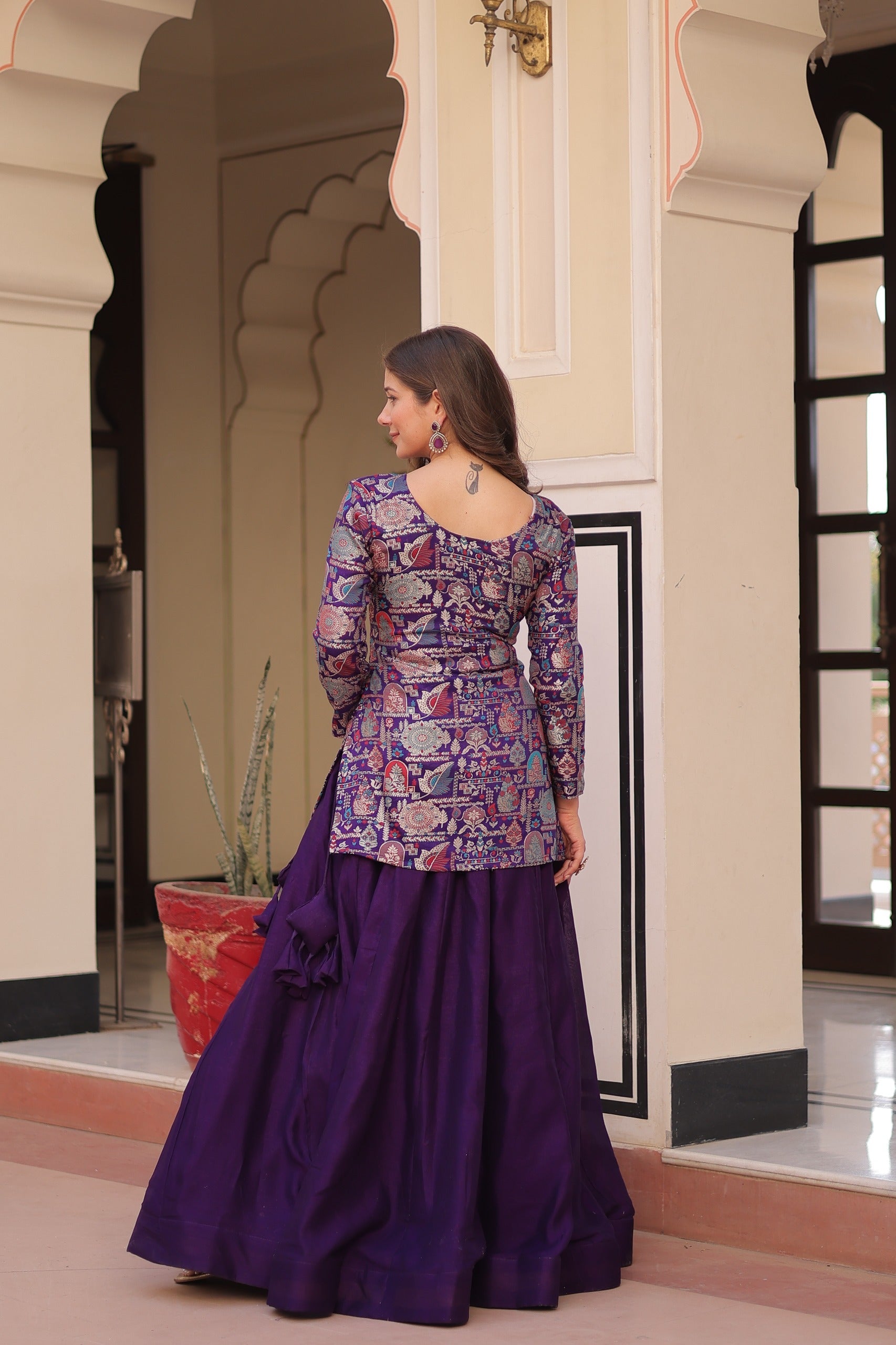 Prazu Fashion Violet Vichitra Silk Lehenga With Blouse | Grocsy
