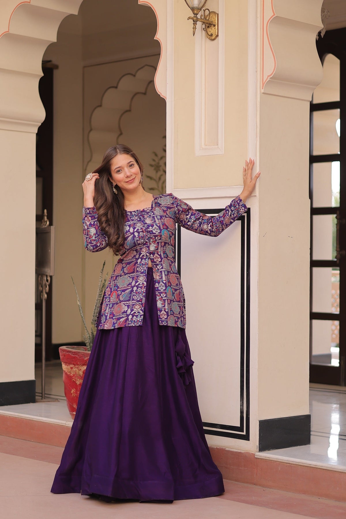 Prazu Fashion Violet Vichitra Silk Lehenga With Blouse | Grocsy