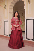 Lorenvalley Fashion Maroon Pure Simmer Vichitra Kali Pattern with Canvas Patta Lehenga Choli | Grocsy