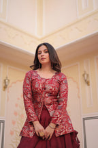 Lorenvalley Fashion Maroon Pure Simmer Vichitra Kali Pattern with Canvas Patta Lehenga Choli | Grocsy