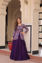 Lorenvalley Fashion Purple Pure Simmer Vichitra Kali Pattern with Canvas Patta Lehenga Choli | Grocsy
