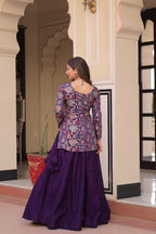 Lorenvalley Fashion Purple Pure Simmer Vichitra Kali Pattern with Canvas Patta Lehenga Choli | Grocsy