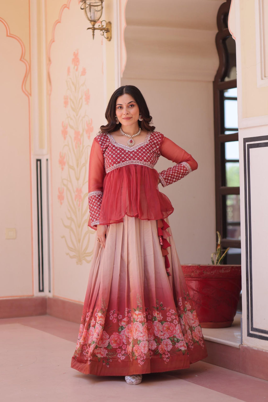 Prazu Fashion Gajri Chiffon With Beads Embroidered Work Lehenga | Grocsy