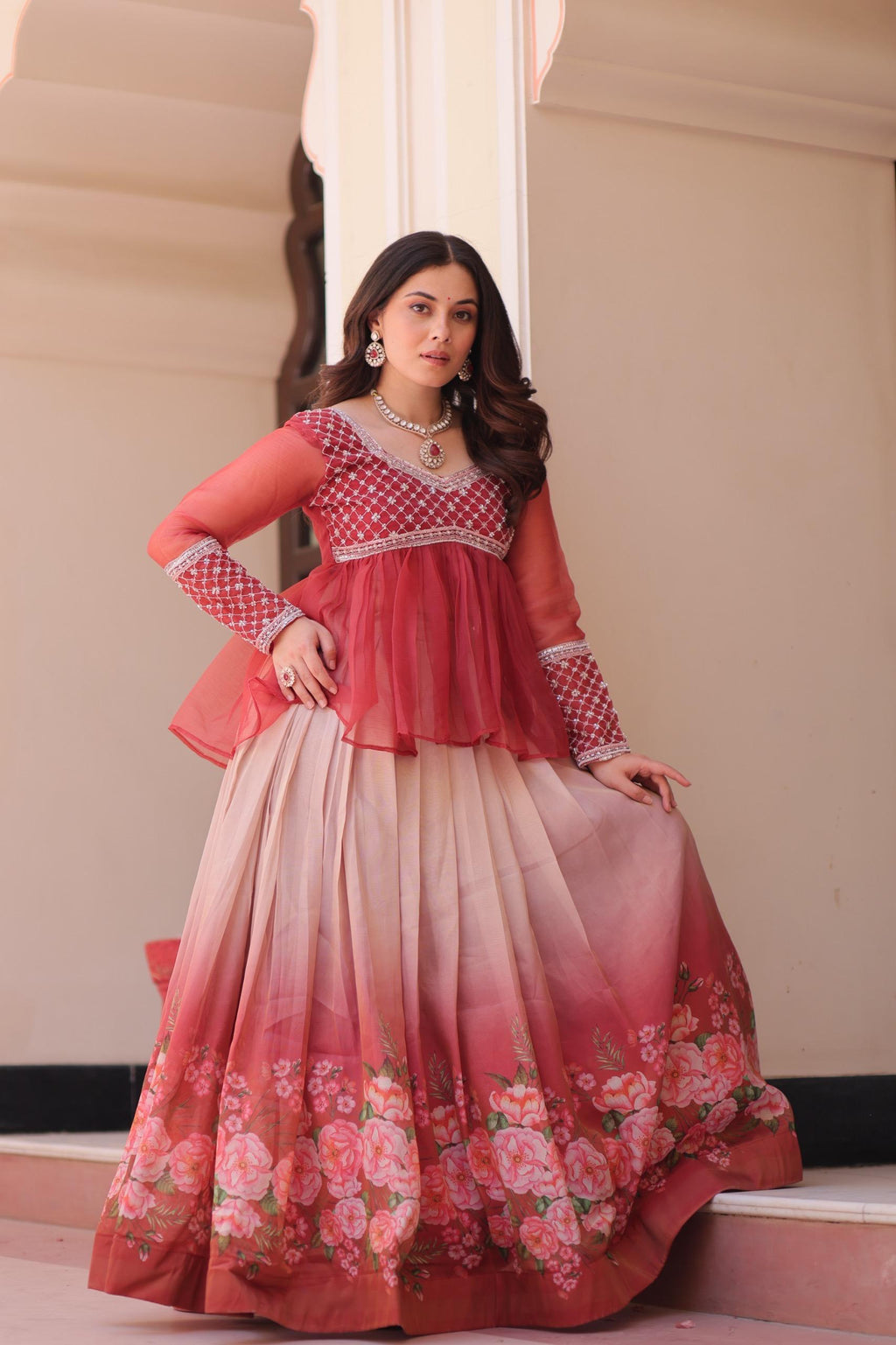 Prazu Fashion Gajri Chiffon With Beads Embroidered Work Lehenga | Grocsy