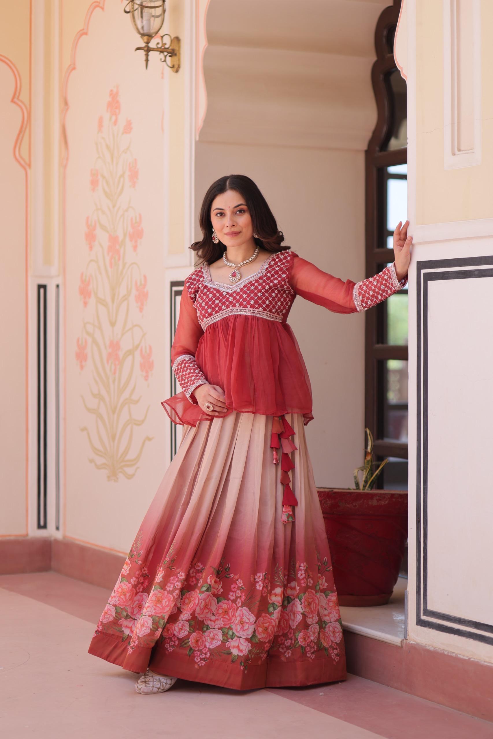 Prazu Fashion Gajri Chiffon With Beads Embroidered Work Lehenga | Grocsy