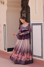 Prazu Fashion Purple Chiffon With Beads Embroidered Work Lehenga | Grocsy