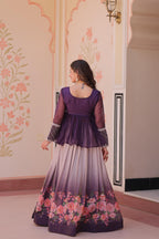 Prazu Fashion Purple Chiffon With Beads Embroidered Work Lehenga | Grocsy