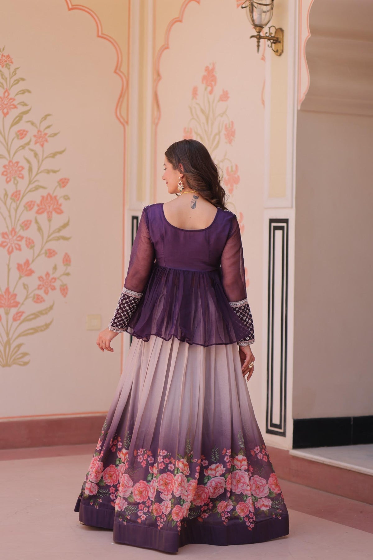 Prazu Fashion Purple Chiffon With Beads Embroidered Work Lehenga | Grocsy