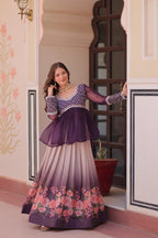 Prazu Fashion Purple Chiffon With Beads Embroidered Work Lehenga | Grocsy